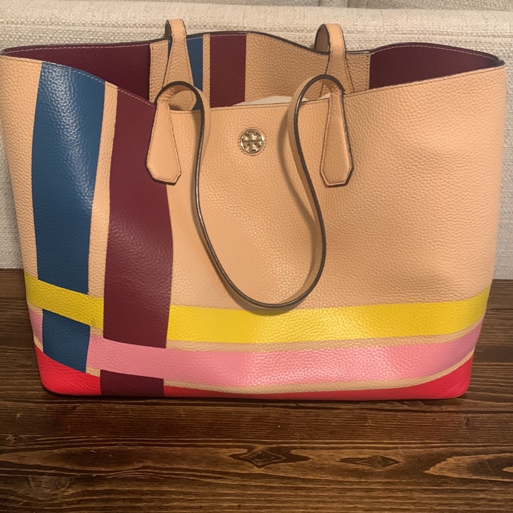 TORY BURCH color stripe tote - rare! Great condition! - Picture 3 of 16